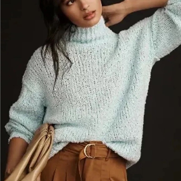 Anthropologie Sweaters - Anthropologie Light Blue Turtleneck Sweater